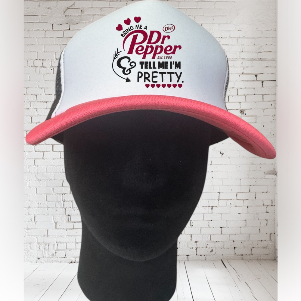 Custom Dr Pepper White and Pink Trucker‎ Cap . NWOT